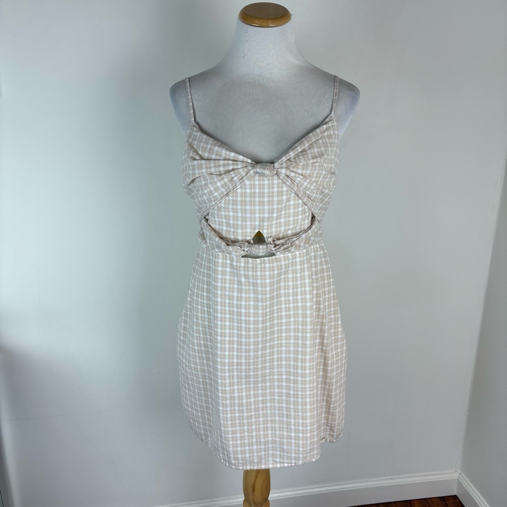 Abercrombie & Fitch Plaid Gingham Double Knot-Front Cutout Mini Dress Size M - Picture 2 of 5